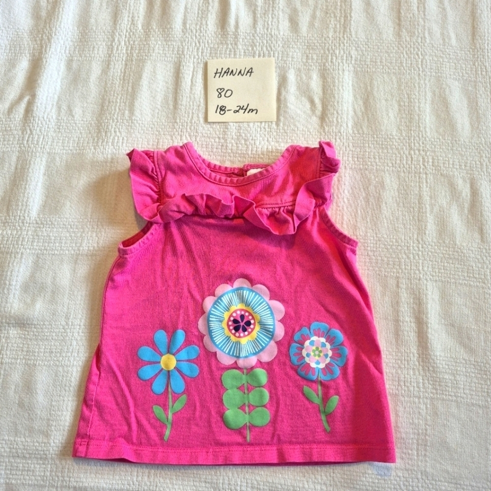 Hanna Andersson girls size 80 or 18-24 months pink ruffle sleeve tank top VGUC